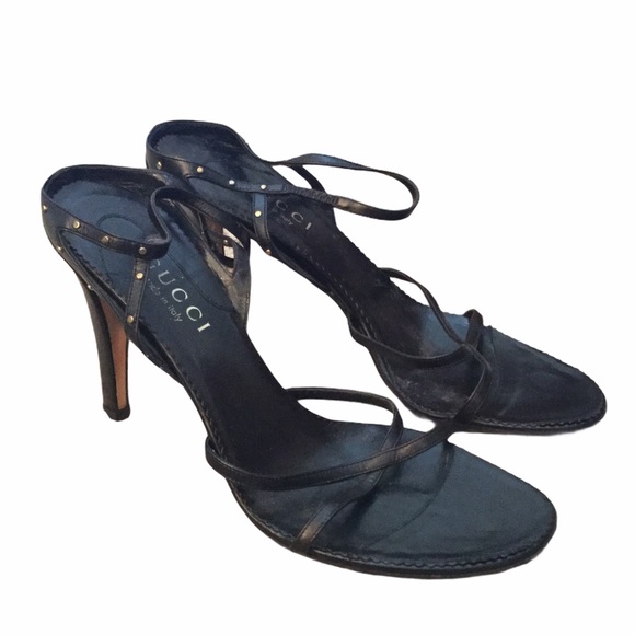 Gucci Shoes - GUCCI STUDDED BLACK LEATHER STRAPPY HEELS SHOES SANDALS, 9